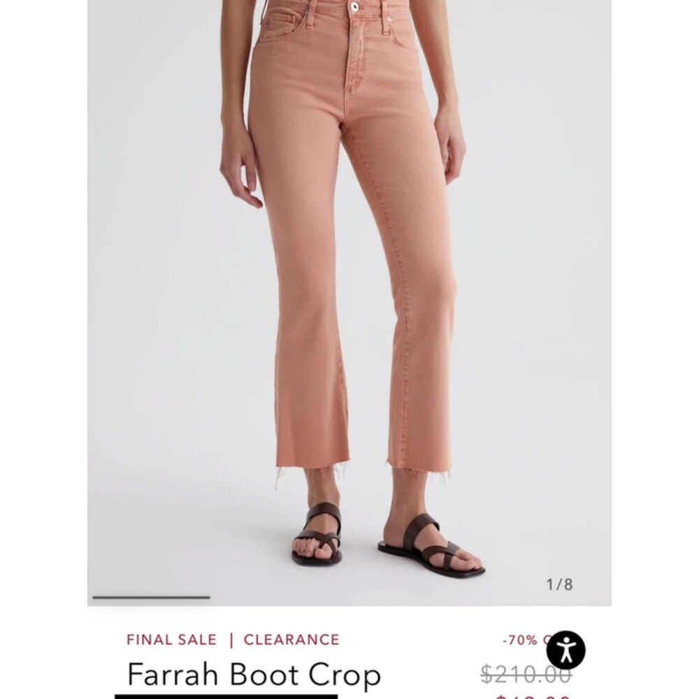 AG Farrah Boot Crop Cloud Soft Denim Jeans Size 27 Peach.